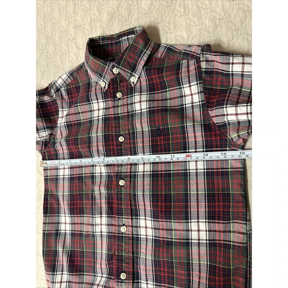 Ralph Lauren  Shirt Kids Boys Sz 6 Tartan Plaid Red Green White Cotton